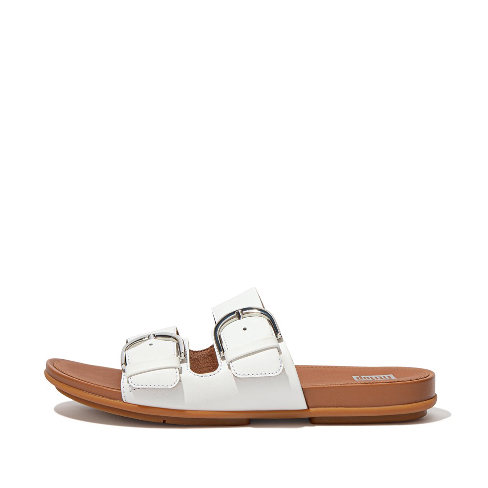 Fitflop Womens Slides - Gracie Buckle Leather - White - 403-GSMOEV
